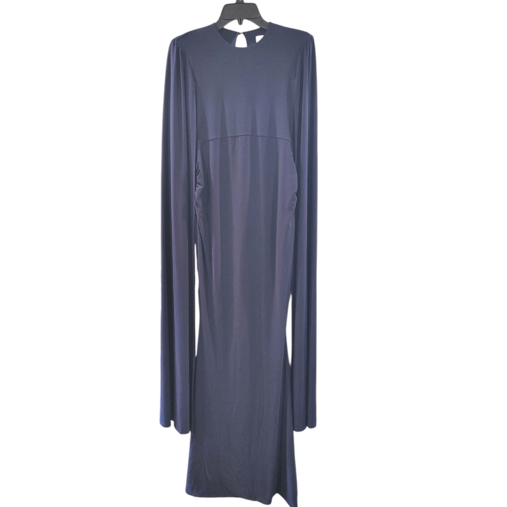 Club L London Navy Blue Cape Sleeve Bodycon Dramatic Maxi Dress Women's Size 4 - Picture 3 of 11